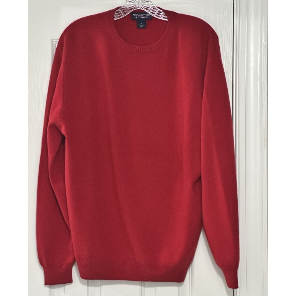Roundtree Yorke 100% Cashmere Sweater Mens‎ L Red Crew Neck Long Sleeve Pullover